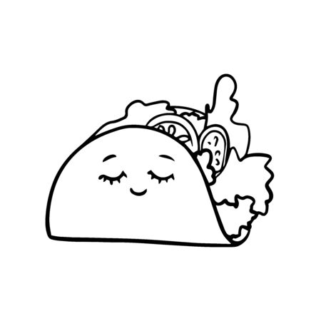 Doodle sketch gyros, burritos, cartoon cute fast food illustration on a white backgroundのイラスト素材