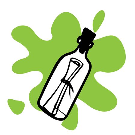 Doodle sketch bottle with a message on a white backgroundのイラスト素材