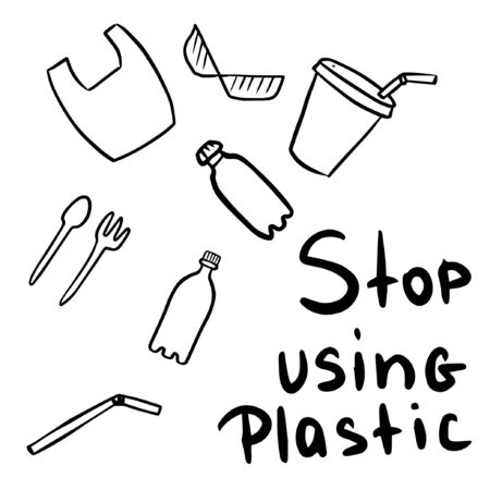 Stop use plast and plastic products signのイラスト素材
