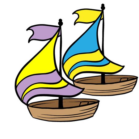 doodle sketch ship with a sail on a white backgroundのイラスト素材