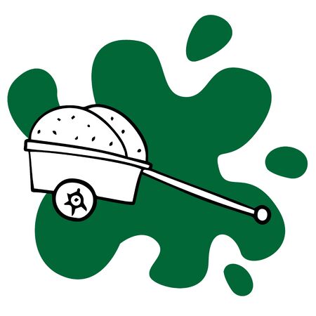 Doodle sketch illustration of a wheelbarrow with hay on a white backgroundのイラスト素材