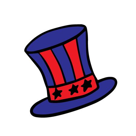 doodle sketch hat with american flag and stars on white backgroundのイラスト素材