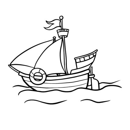 Wooden cartoon ship. Vector illustrationのイラスト素材