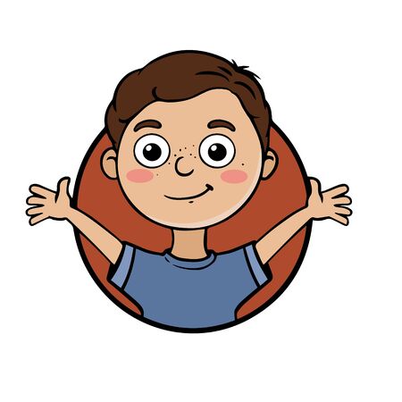 Doodle sketch boy raised his hands up. Cute illustration on a white background.のイラスト素材