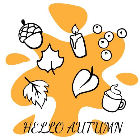 doodle sketch autumn items on a white backgroundのイラスト素材