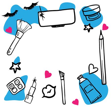 set of female cosmetics doodle illustrationのイラスト素材