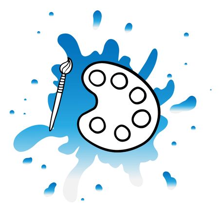 Doodle sketch paint palette and brush, cartoon illustration on white backgroundのイラスト素材