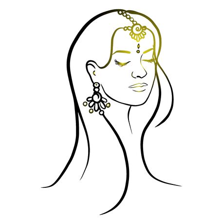 Woman head abstract silhouette. Hand drawn isolated vector illustration..Black ink lines on the white background. doodleのイラスト素材