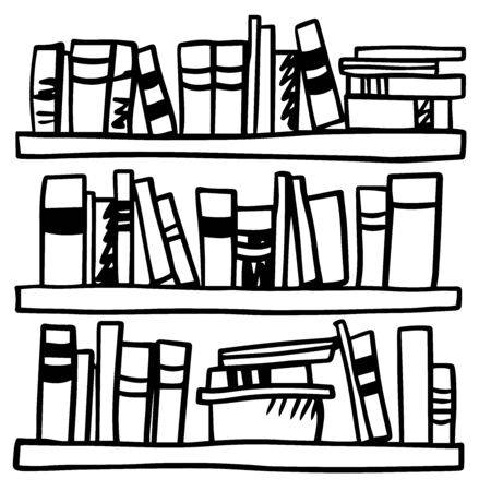 Doodle sketch books on shelf, illustration on white backgroundのイラスト素材