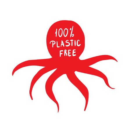 coral octopus with the words do not use plastic, protection of natureのイラスト素材
