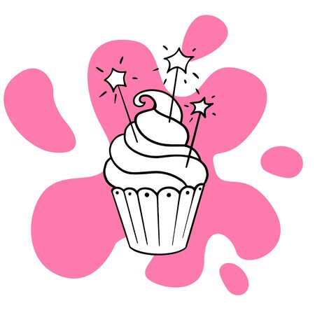 Doodle sketch delicious cupcake, cake illustrationのイラスト素材