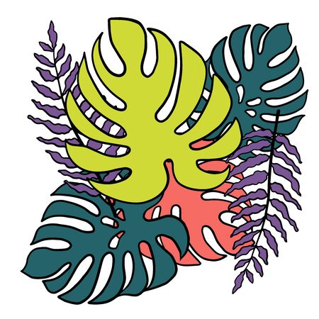 Doodle sketch of monster leaf and fern, cartoon drawingのイラスト素材