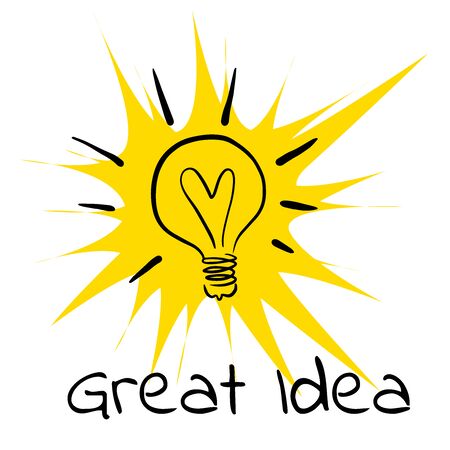 Doodle sketch of a burning light bulb, illustration of a new idea.のイラスト素材