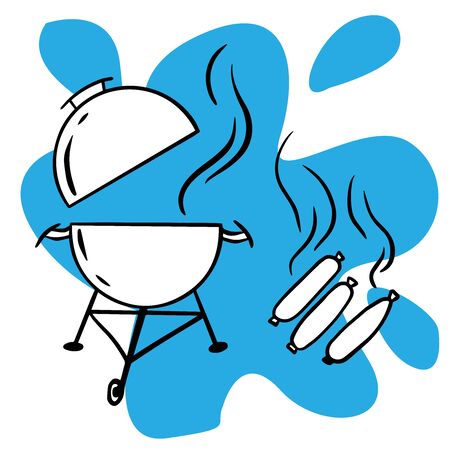 Doodle sketch barbecue with sausages on a white backgroundのイラスト素材