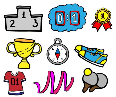 Doodle set of sport icons on a white backgroundのイラスト素材