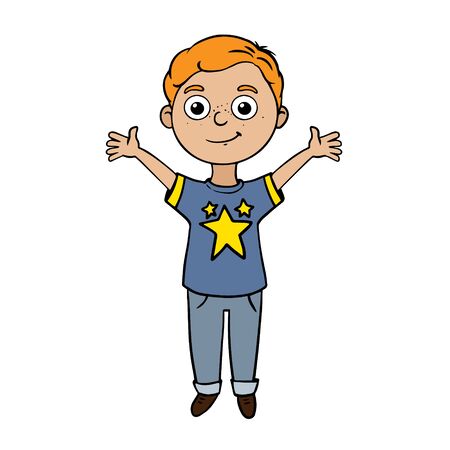 Doodle sketch boy raised his hands up.のイラスト素材