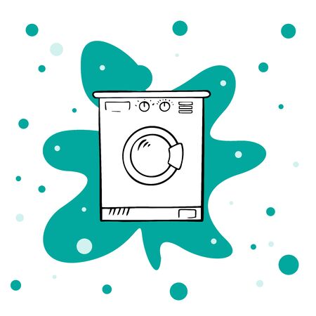 Hand drawn doodle Laundry set Vector illustration washing icons isolated on the white background. Laundry concept elements. Branding technology concept for Header banner, flyer, card, brochure.のイラスト素材