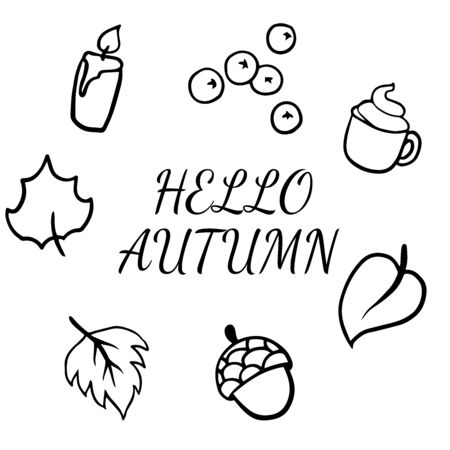  Doodle sketch of an autumn wreath with the inscriptionのイラスト素材