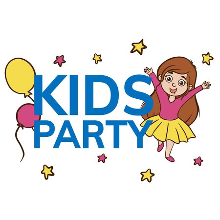 Doodle sketch girl celebrates a kid party. Flat simple illustration of a happy babyのイラスト素材