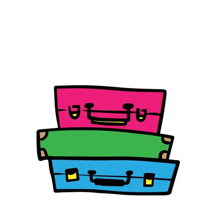 Doodle sketch of suitcases cartoon illustration on white backgroundのイラスト素材