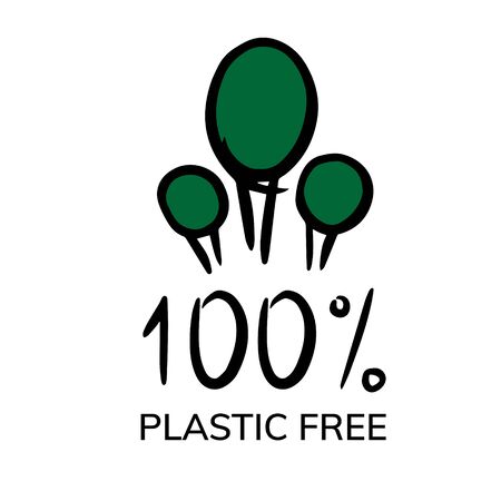 100 % Plastic free sign stamp. Eco product round green mark, label, emblem, sticker design on white backgroundのイラスト素材