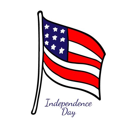 doodle sketch american flag on a white background, cartoon illustration for independence day.のイラスト素材
