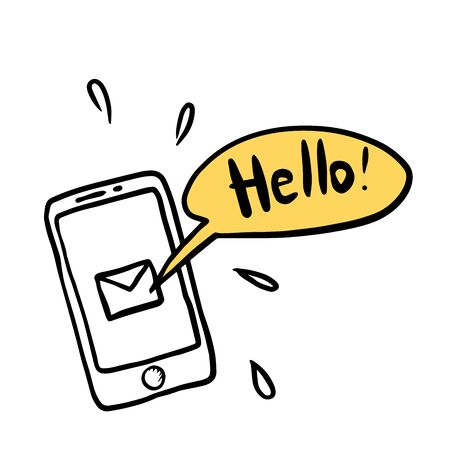 smartphone with a hello message in a bubbleのイラスト素材