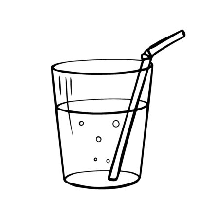 Doodle sketch glass of water with a straw on a white backgroundのイラスト素材
