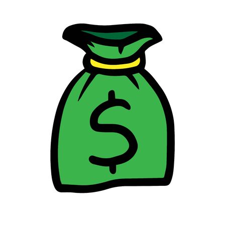 Simple vector drawing of a green bag with moneyのイラスト素材
