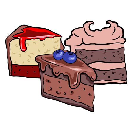 Doodle sketch sweets, illustration of different cakes on a white backgroundのイラスト素材