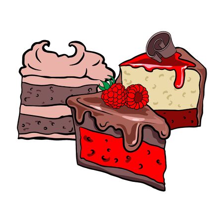 Doodle sketch sweets, illustration of different cakes on a white background, freehand drawing for wai advertising, layout.のイラスト素材
