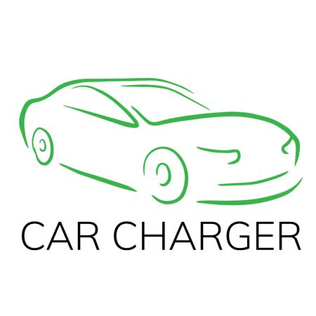  Doodle sketch illustration of an electric car on a white background. Icon of an electro car with a charging wire.のイラスト素材