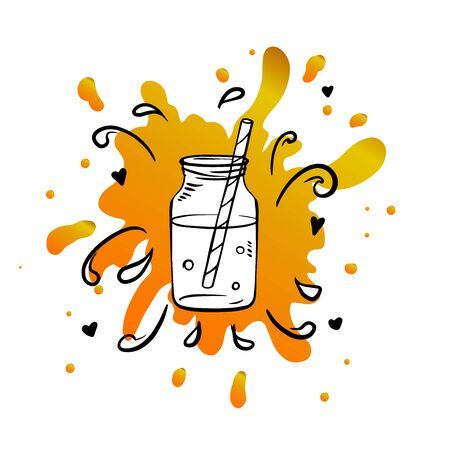 Smoothie or Detox in in glass bottle in sketch style with typographyのイラスト素材
