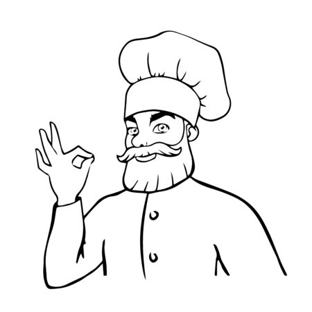 Cook shows OK. Cartoon cook - chef showing ok hand sign, isolated on white backgroundのイラスト素材