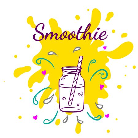 Smoothie or Detox in in glass bottle in sketch style with typographyのイラスト素材