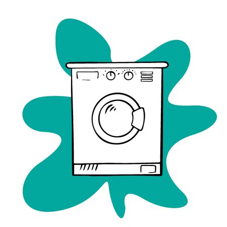 Hand drawn doodle Laundry set Vector illustration washing icons isolated on the white background. Laundry concept elements. Branding technology concept for Header banner, flyer, card, brochure.のイラスト素材
