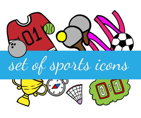 Doodle set of sport icons on a white backgroundのイラスト素材