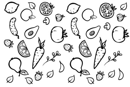 Set of various hand drawn vegetables. Sketches of different food. Isolated on whiteのイラスト素材