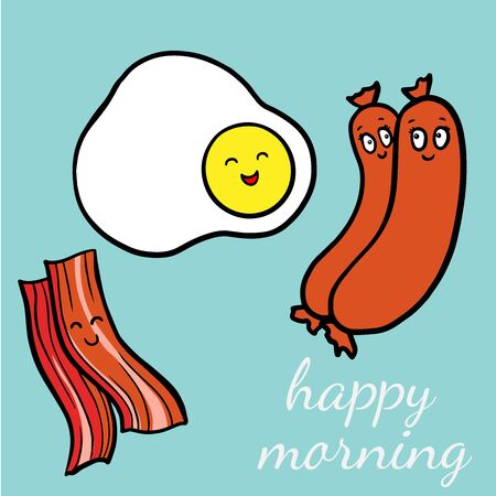 Funny Bacon and egg yolk. Flat icon. Vector illustrationのイラスト素材