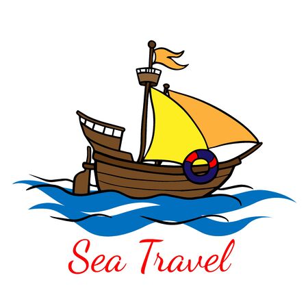 Wooden cartoon ship. Vector illustrationのイラスト素材