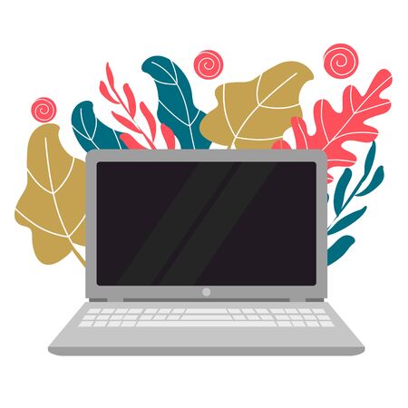 Simple, flat illustration of a laptop on a white background.のイラスト素材