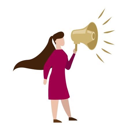 simple flat illustration of a girl, woman with a bullhornのイラスト素材