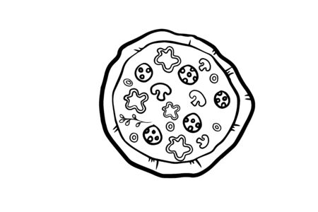 drawing pizza with tomatoes, sausage, mushrooms for your advertising. Drawing on a white background for your menu.のイラスト素材