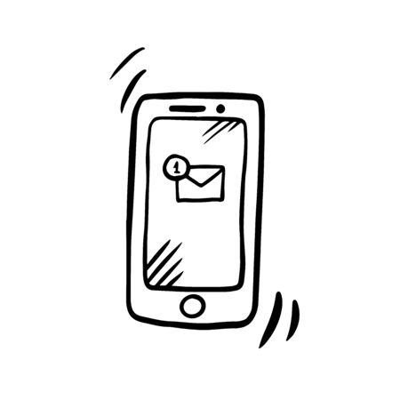 Vector illustration hand drawn line flat icon of new email notification on smart phone. Smartphone screen with new e-mail messageのイラスト素材