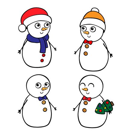 doodle sketch snowman. Simple, flat illustration on a white background.のイラスト素材