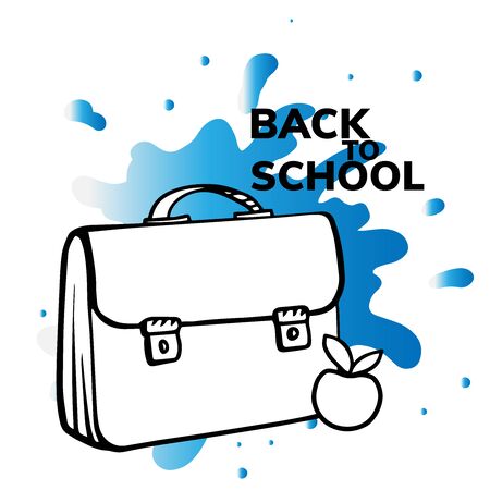 doodle sketch schoolbag, bag and apple, cartoon figure on white backgroundのイラスト素材