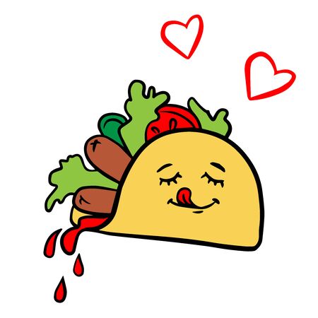 Doodle sketch gyros, burritos, cartoon cute fast food illustration on a white backgroundのイラスト素材