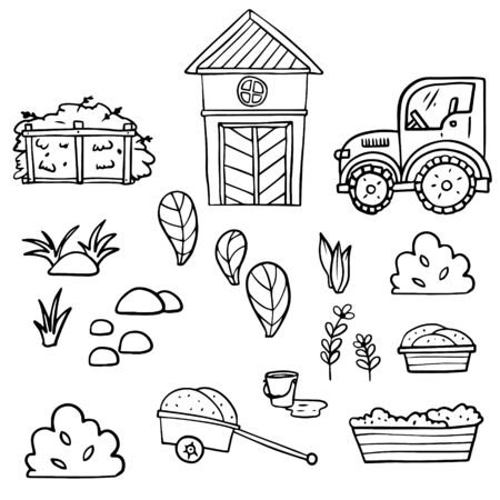 Doodle sketch farm elements. Icon illustration for print, web, infographic on a white background.のイラスト素材