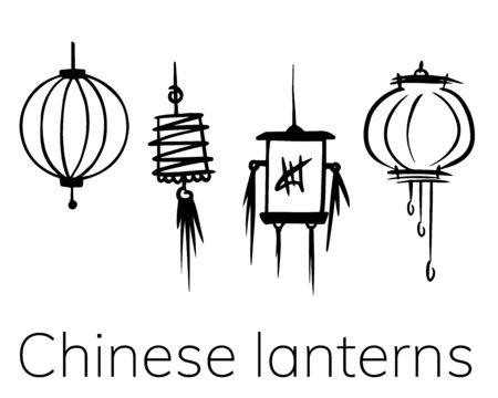 Chinese paper lanterns on a white background.のイラスト素材