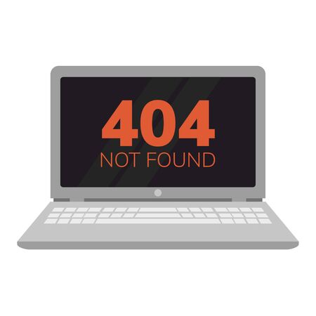  Simple flat illustration of a laptop. Failure, broken computer. Error 404 on the screen. Drawing on a white background.のイラスト素材